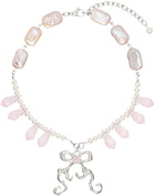 Harlot Hands White & Pink Caroline Double Ribboned Bow Necklace