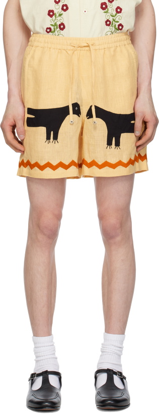 Photo: HARAGO Yellow Crow Applique Shorts
