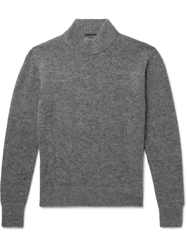 Photo: TOM FORD - Slim-Fit Brushed Cashmere, Mohair and Silk-Blend Mock-Neck Sweater - Gray