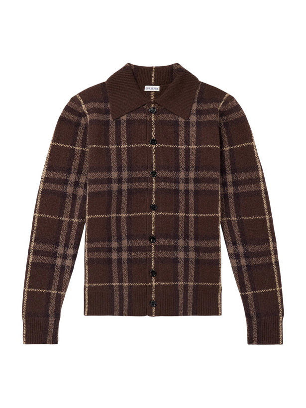 Photo: Burberry - Checked Knitted Cashmere Polo Shirt - Brown