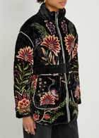 Farm Rio Marvelous Garden Floral-print Velvet Jacket Black