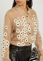 Khaite Argo Floral-appliquéd Silk-chiffon Shirt Beige