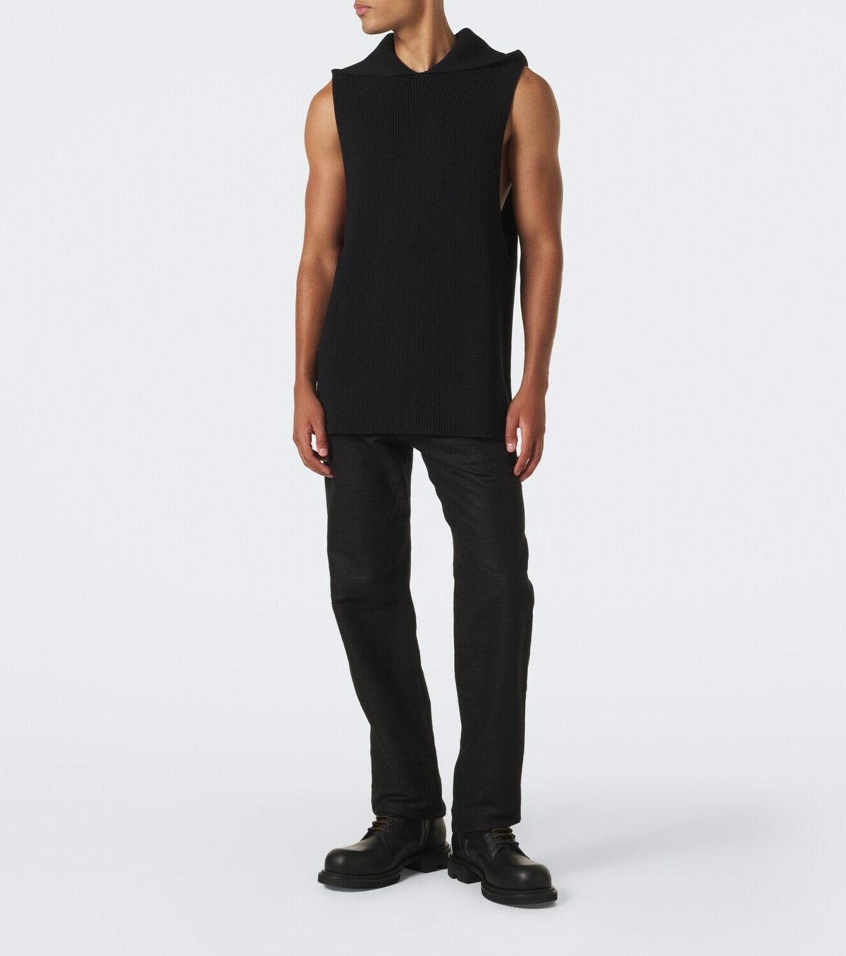 Rick Owens Hooded ribbed-knit virgin wool tank top