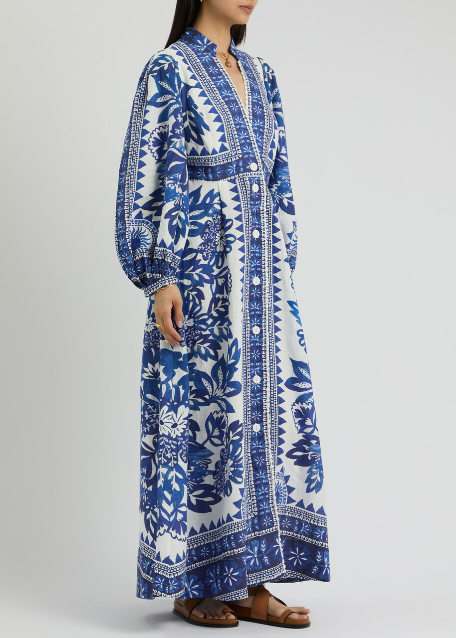 light blue midi dress with sleeves FARM RIO Blue Mystical Maxi Dress – White Bohemian main image 0