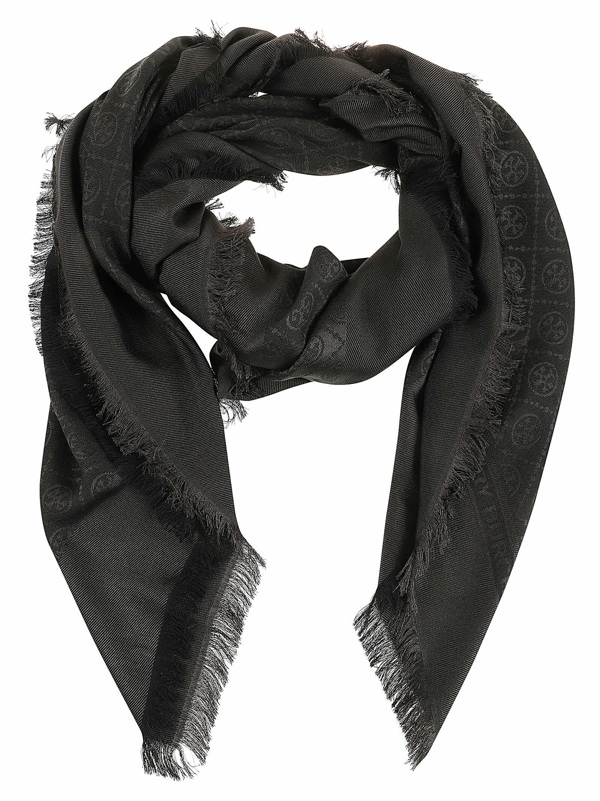 マフラー・ストール TORY BURCH WOOL BLEND SCARF WITH LOGO Tory Burch Logo-monogrammed Wool-blend Scarf - Black - One