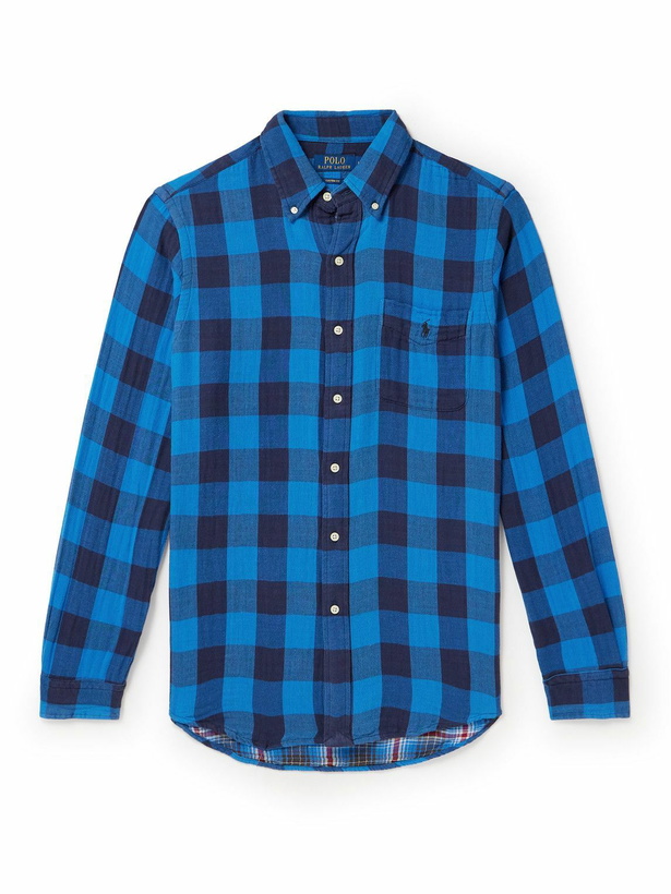 Photo: Polo Ralph Lauren - Button-Down Collar Checked Cotton-Flannel Shirt - Blue