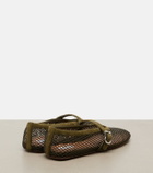 Alaïa Fishnet suede-trimmed Mary Jane flats