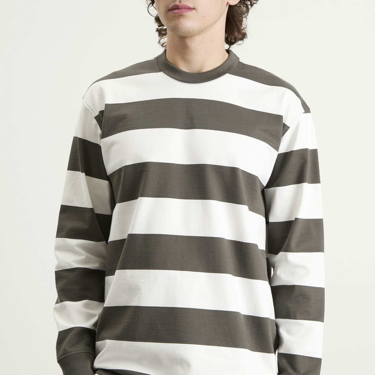 Armor-Lux Men's Long Sleeve Wide Stripe T-Shirt in Chimera/Milk