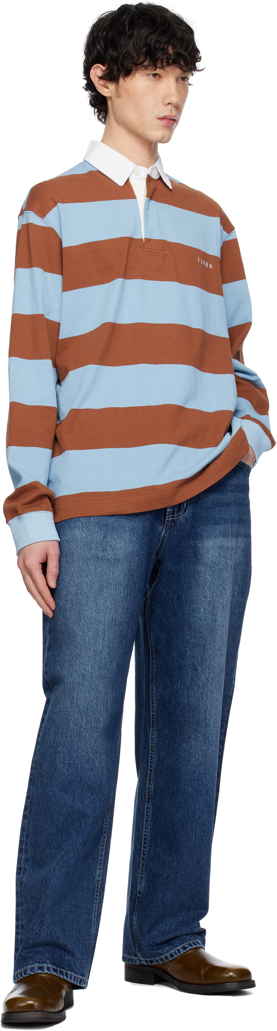 AFTER PRAY Brown & Blue Stripe Jersey Rugby Polo