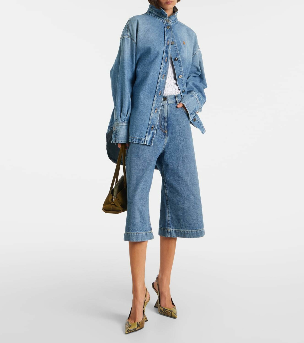 The Attico Denim wide-leg Bermuda shorts