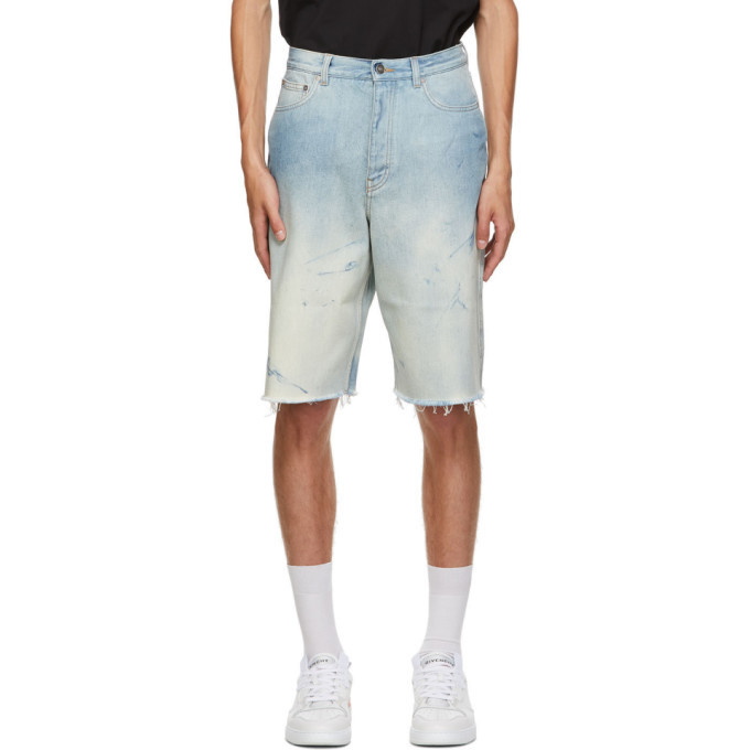 Photo: Givenchy Blue Denim Raw Edge Shorts