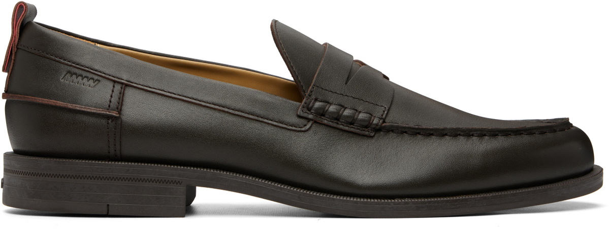 Hugo Brown Leather Penny Trim Loafers