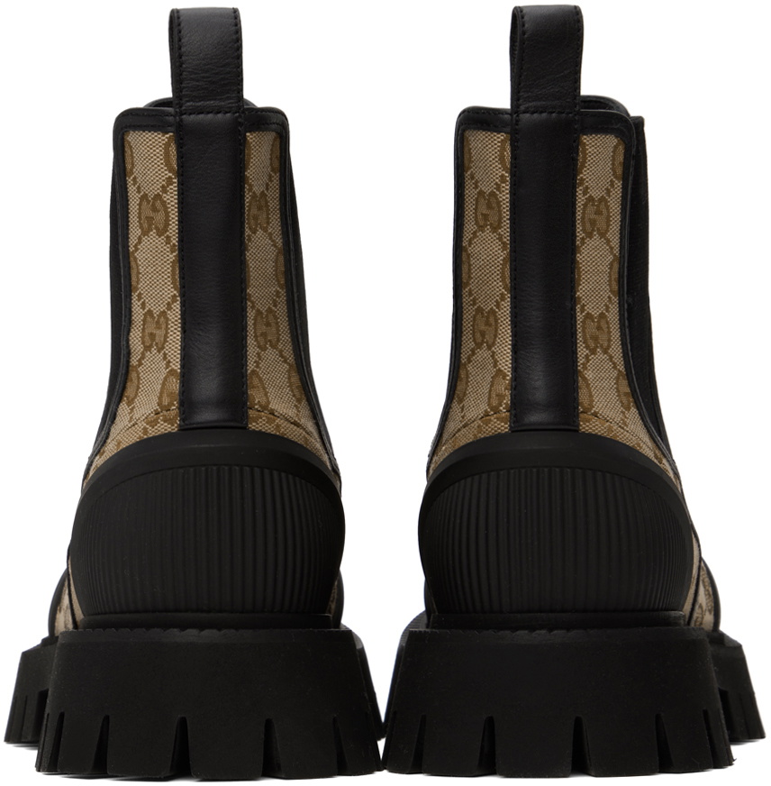 Gucci Beige & Black GG Chelsea Boots