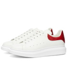 Alexander McQueen Men's Mock Croc Heel Tab Wedge Sole Sneakers in White/Lust Red