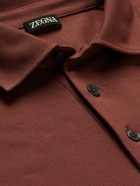 Zegna - Leather-Trimmed Cotton-Piqué Polo Shirt - Red