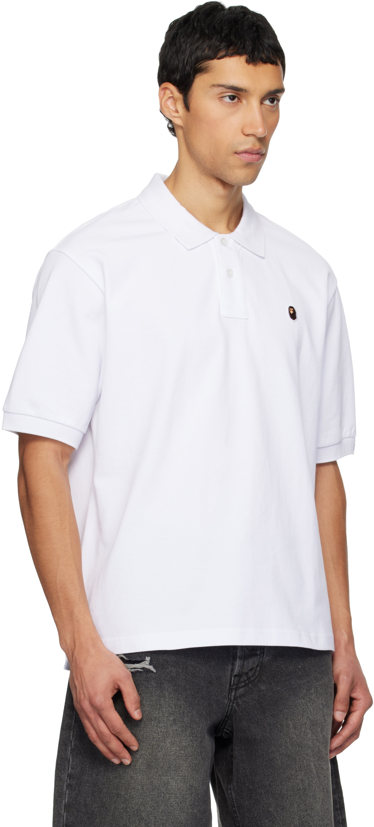 BAPE White One Point Relaxed Fit Polo