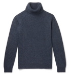 Incotex - Ribbed Mélange Virgin Wool Rollneck Sweater - Blue