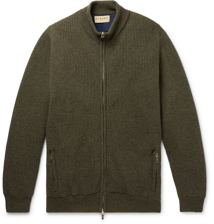 Photo: Purdey - Orkney Ribbed Wool Zip-Up Cardigan - Green