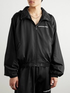 RRR123 - Abbots Appliquéd Logo-Embroidered Satin-Trimmed Nylon Hooded Track Jacket - Black