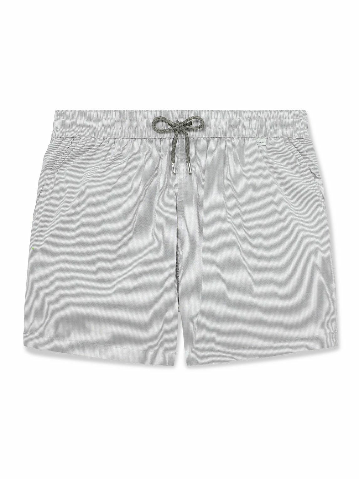 Paul Smith - Straight-Leg Mid-Length Pinstriped Swim Shorts - Gray