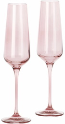 Estelle Colored Glass Pink Champagne Flute Glasses Set, 10 oz