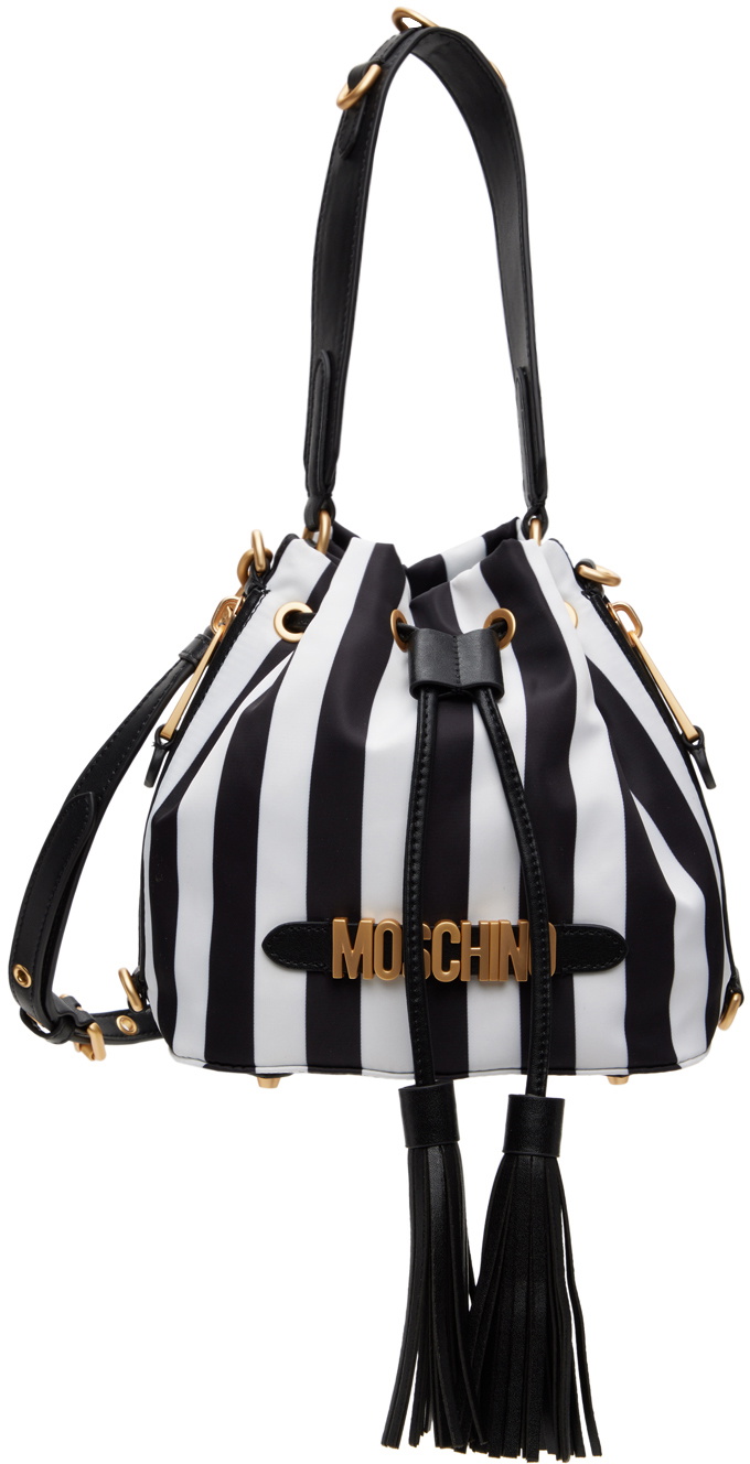 Moschino Black & White Striped Logo Shoulder Bag Moschino