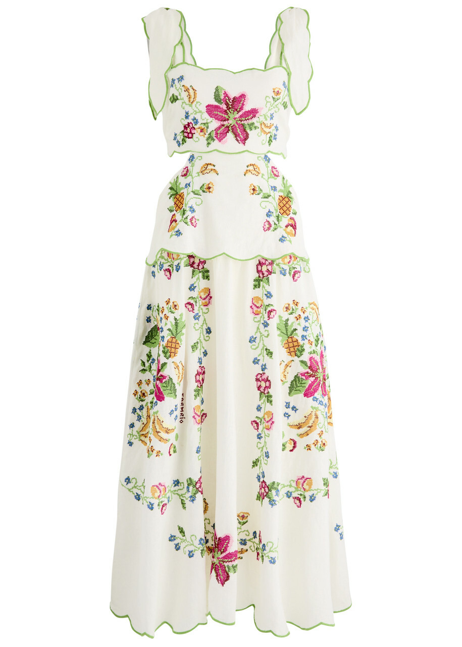 green emerald velvet dress Light Blue Embroidered Euroflax™ Premium Linene Midi Dress main image 0