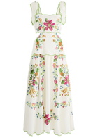 Farm Rio Tropical Romance Floral-embroidered Linen-blend Midi Dress White