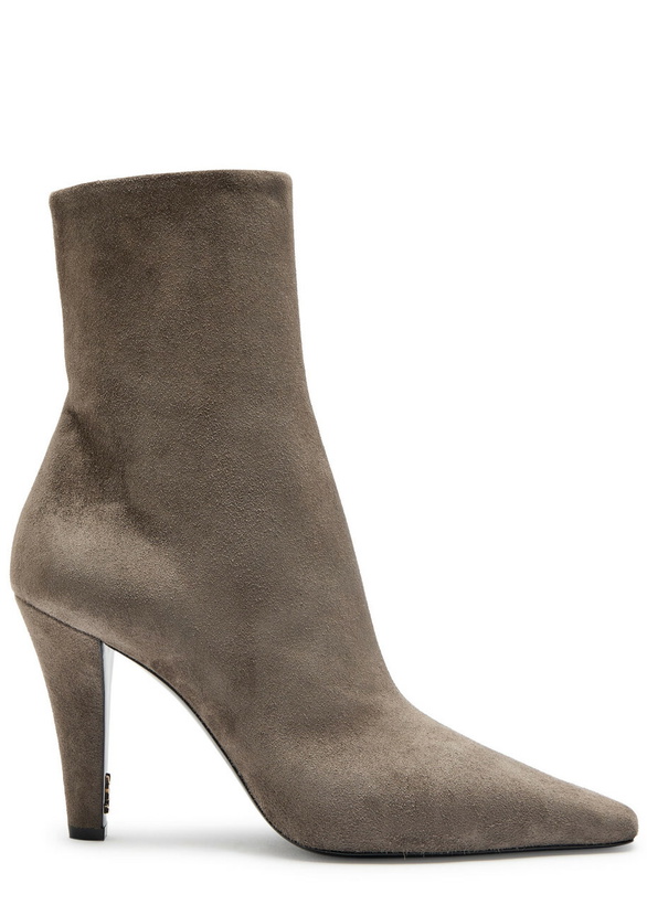 Photo: Saint Laurent Jill 95 Suede Ankle Boots Dark Grey