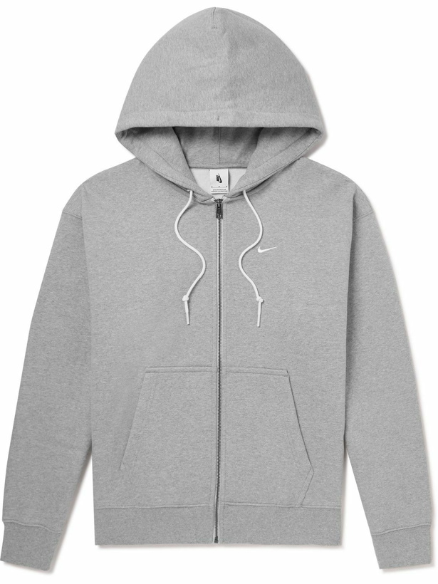 Photo: Nike - Logo-Embroidered Cotton-Blend Jersey Zip-Up Hoodie - Gray