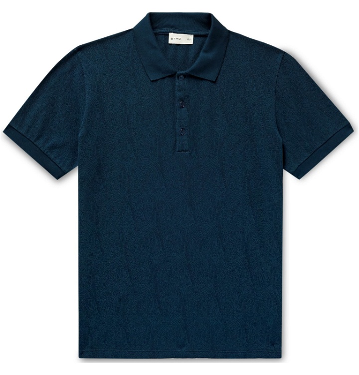 Photo: Etro - Paisley-Print Cotton-Piqué Polo Shirt - Blue