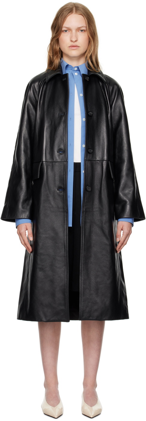 TOTEME Black Raglan Sleeve Leather Coat Toteme