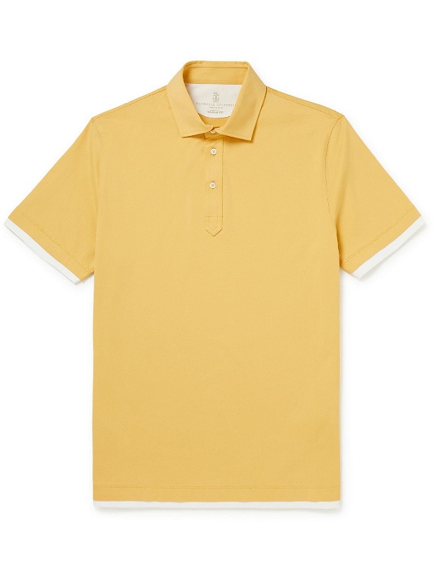 Photo: Brunello Cucinelli - Slim-Fit Layered Cotton-Jersey Polo Shirt - Yellow