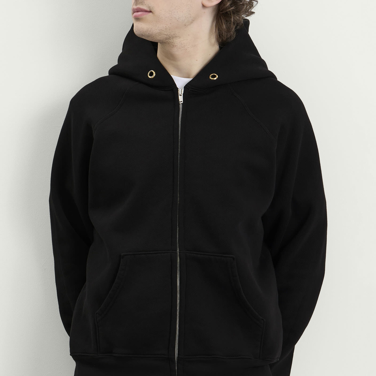 Les Tien Men's Heavyweight Raglan Zip Hoodie in Jet Black