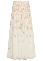 Needle & Thread Eden Rose Floral-embroidered Tulle Midi Skirt White