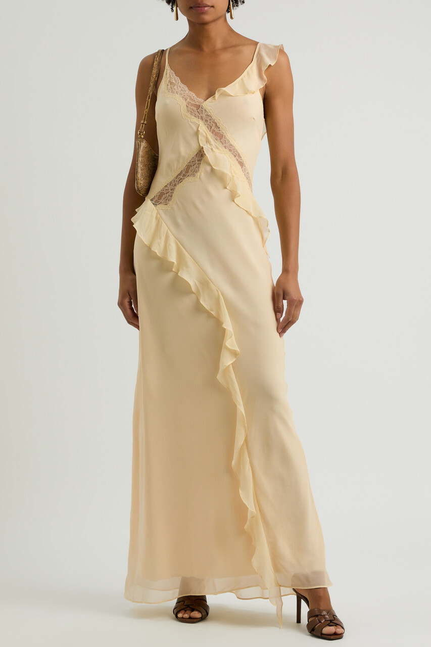 Bec & Bridge Knox Lace-trimmed Silk-chiffon Maxi Dress Yellow