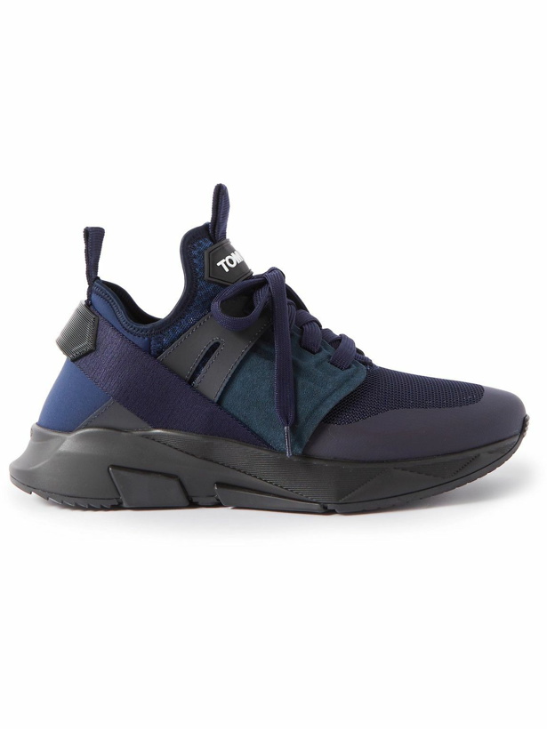 Photo: TOM FORD - Jago Leather-Trimmed Nylon, Mesh and Suede Sneakers - Blue