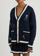 Casablanca Embroidered Wool and Cashmere-blend Cardigan Navy
