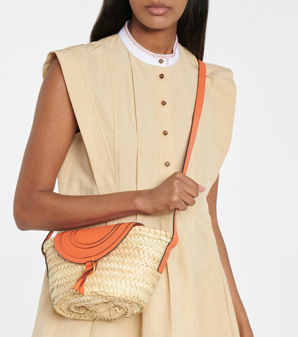 Chloe - Marcie leather-trimmed straw shoulder bag Chloe