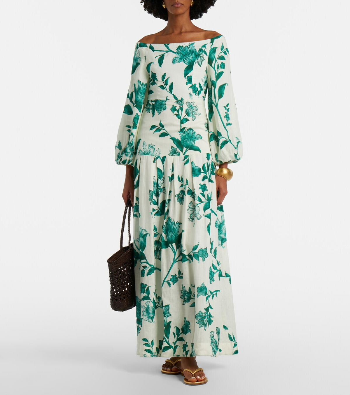 Agua by Agua Bendita Senlis printed off-shoulder linen maxi dress