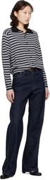 Cordera Black & White Merino Wool Striped Polo Cardigan