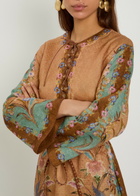 Zimmermann Indra Belted Printed Linen Midi Tunic Dress Tan