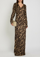 Joseph Adore Printed Crinkled Satin Midi Dress Beige