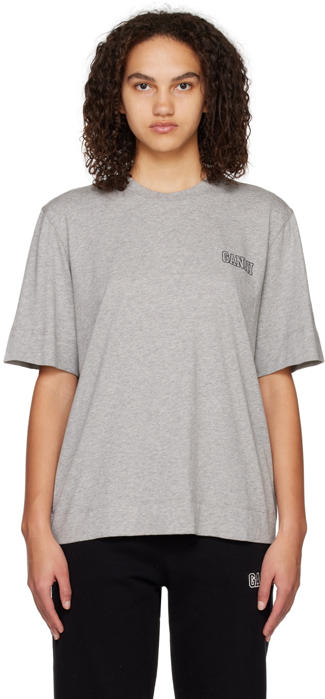 GANNI Gray Crewneck T-Shirt GANNI