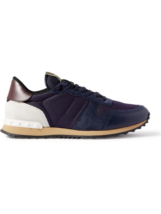 Photo: VALENTINO - Valentino Garavani Rockrunner Mesh, Leather and Suede Sneakers - Blue