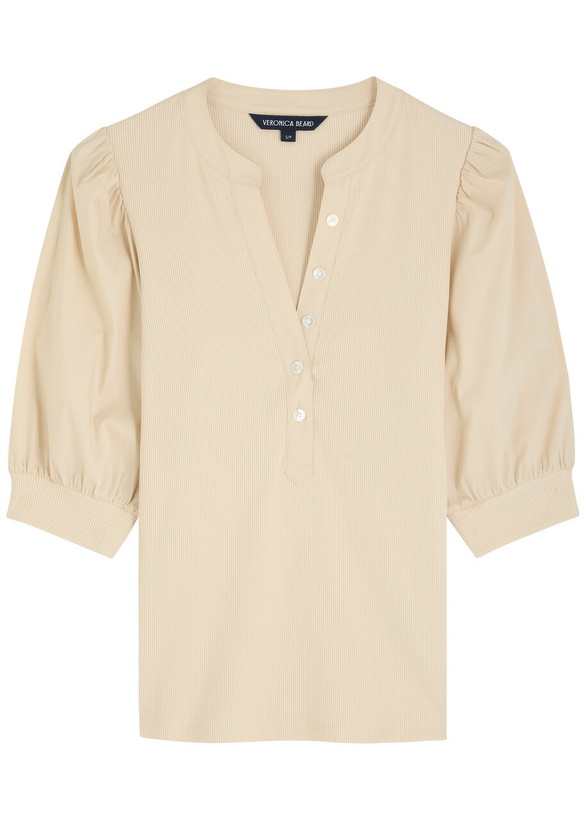 Photo: Veronica Beard Coralee Ribbed Stretch-cotton top Cream