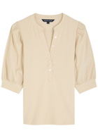Veronica Beard Coralee Ribbed Stretch-cotton top Cream