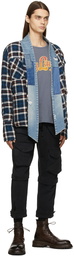 Greg Lauren Blue Plaid Patchwork GL1 Cardigan