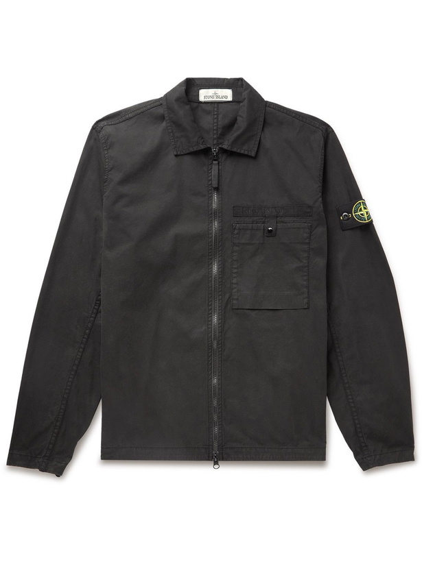 Photo: Stone Island - Logo-Appliquéd Stretch-Cotton Twill Overshirt - Black