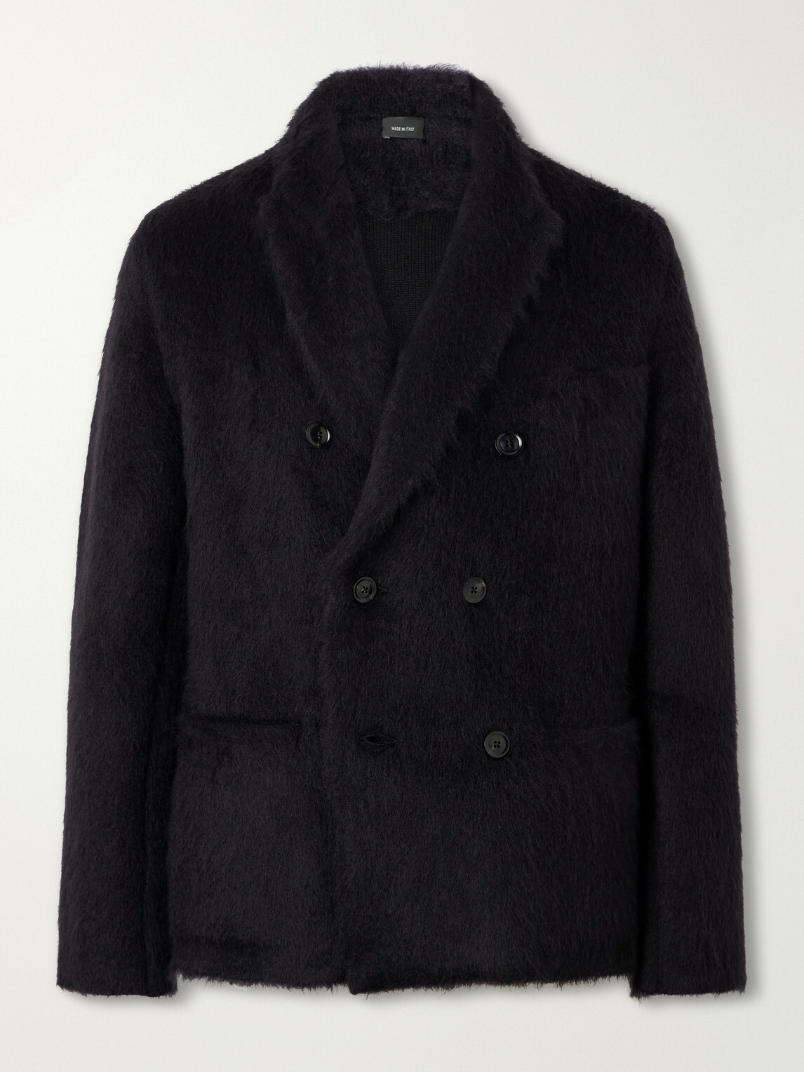 TOM FORD - Double-Breasted Brushed Cashmere, Mohair and Silk-Blend Knitted Blazer - Black